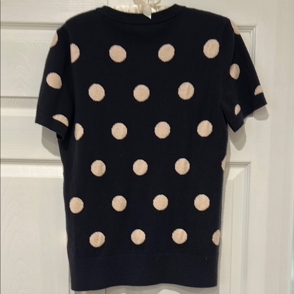 Kate Spade Womens  Sweater M Polka Dot Navy Cream Cashmere Blend Short Sleeve - Picture 5 of 9